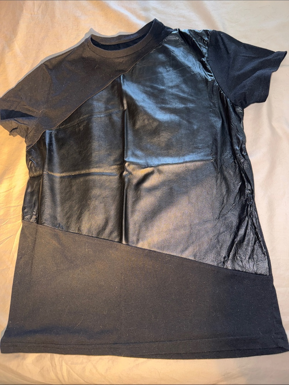 Black Mixed-Media Faux Leather Tee